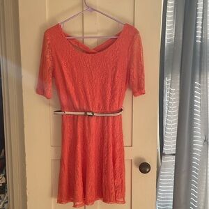 My Michelle Coral Lace Mini Dress with Belt